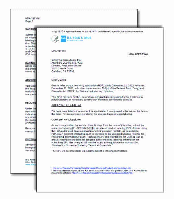 WAINUA® (eplontersen) FDA Approval Letter