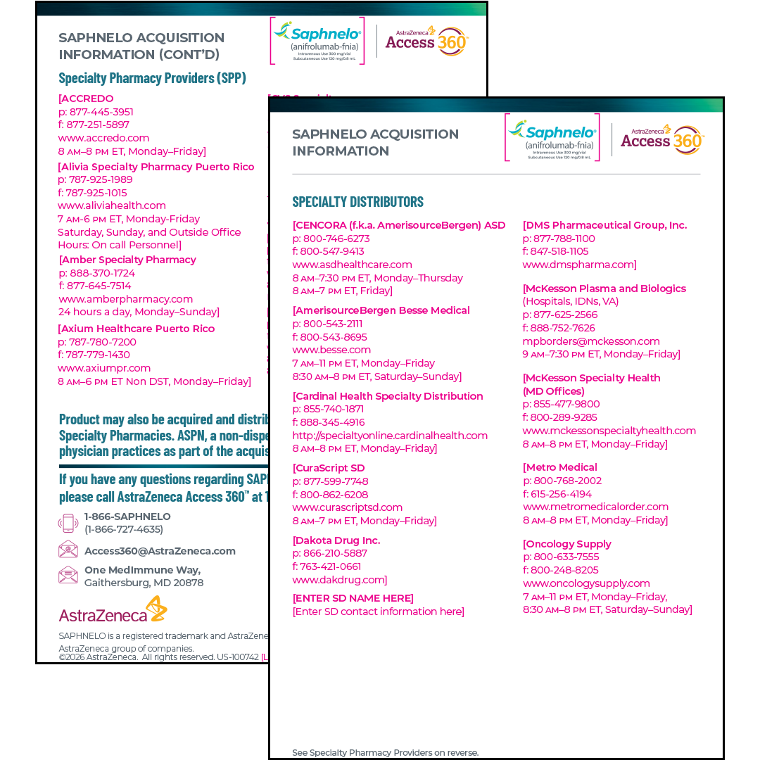 SAPHNELO Acquisition Distribution Sheet